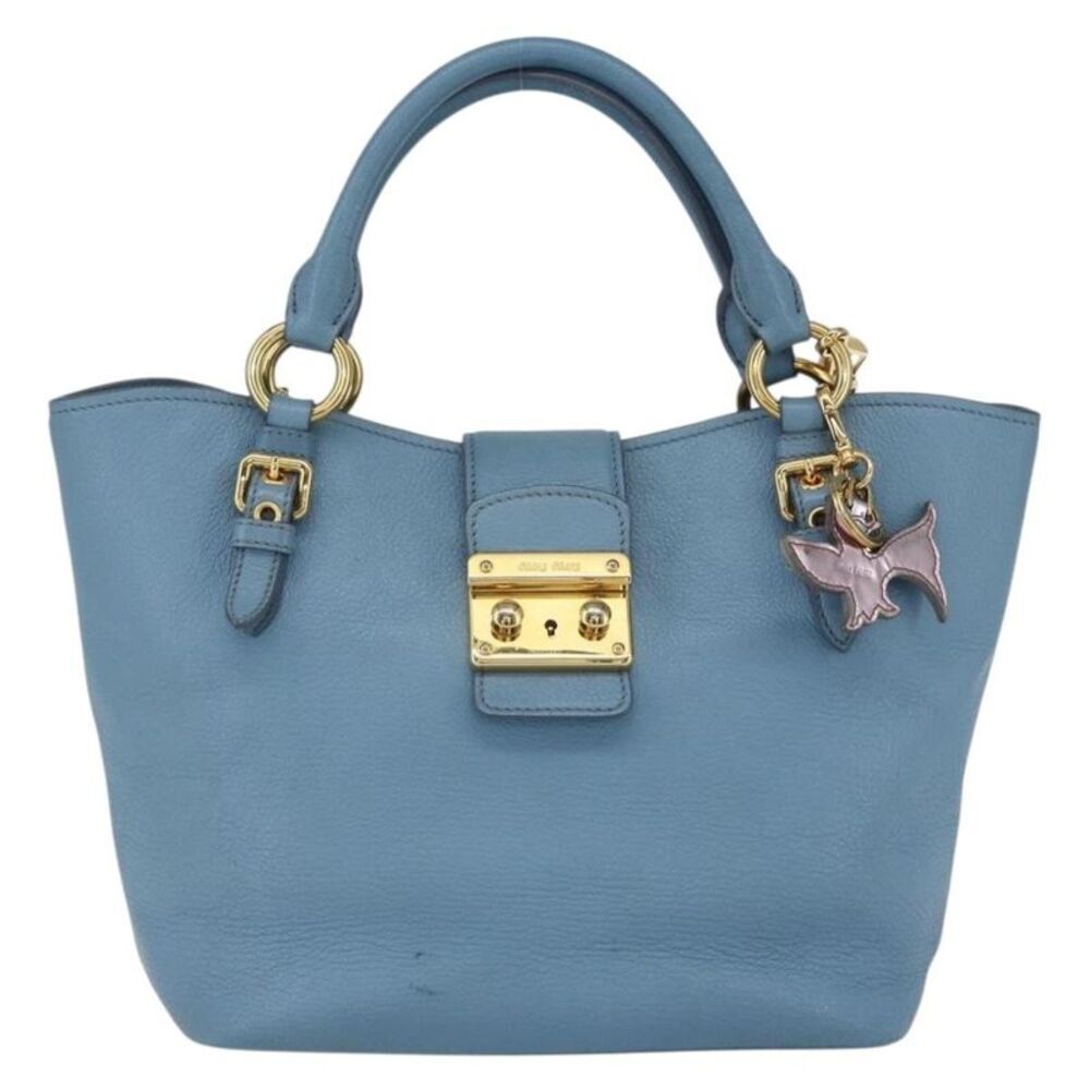 Miu Miu Madras Convertible Lock Leather Blue Leather Tote Bag Bag